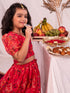 Girl's' Pink Printed Organza Lehenga Set